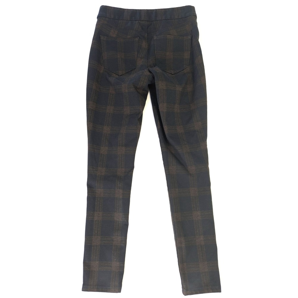 Nine West Jeans Skinny Pull On Pants Brown Black Plaid Check Trousers Small
